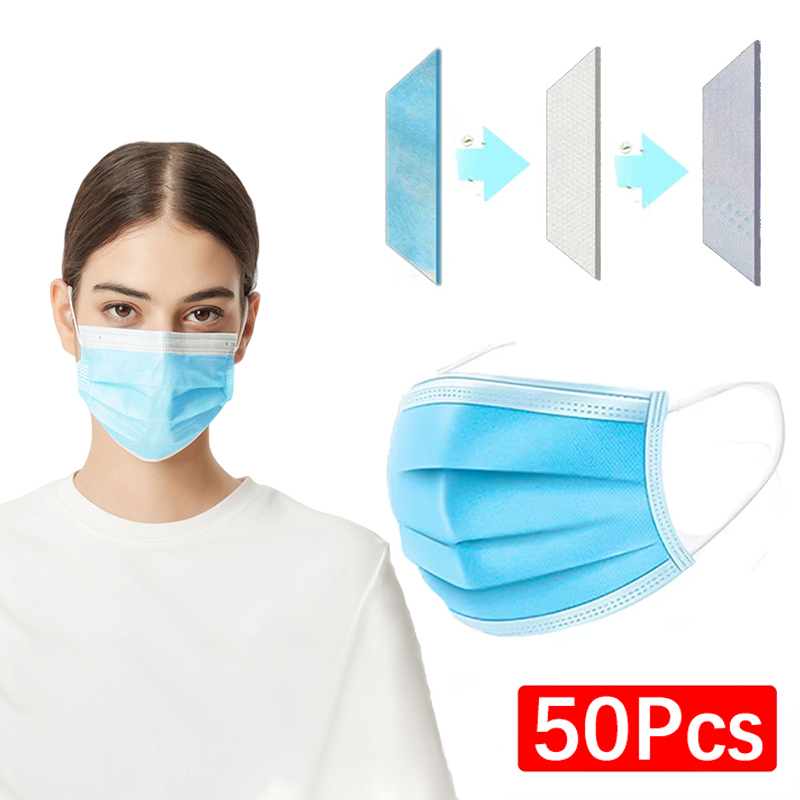 50Pcs 3-layer Mask Face Masks  - Disposable Mask Blue incelemesi ve fiyatı
