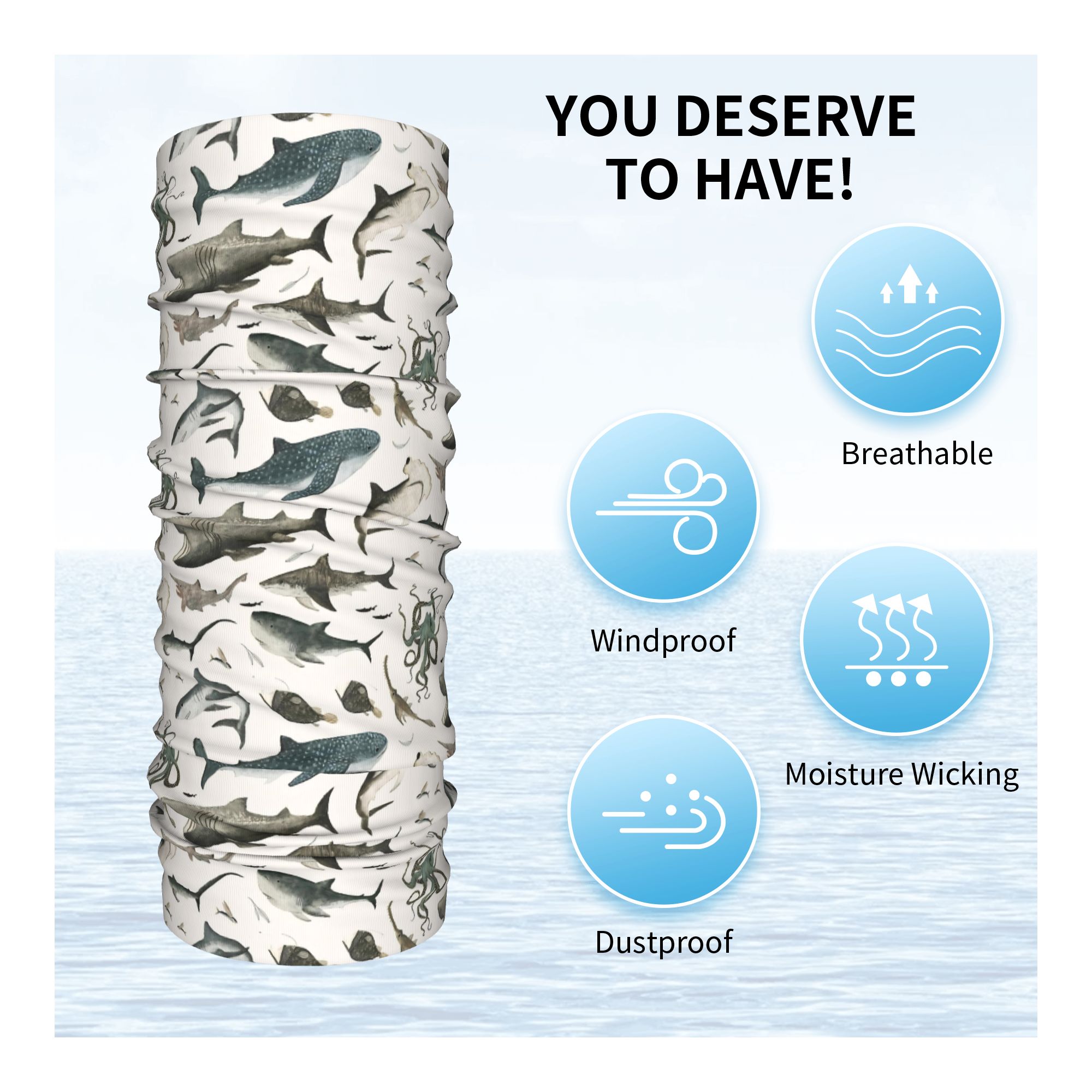 Shark Ocean Animal Sharks Band - Neck Gaiter Face Cover incelemesi ve fiyatı